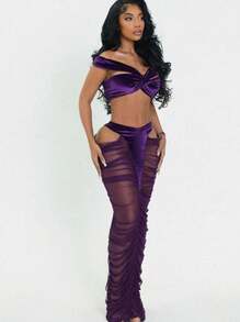 Women's 2 Piece Hot Girl Set - Sexy Tube Top High Waist Sheer Splice Skirt - 紫色 - 查看 3