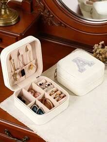 1 cutie de bijuterii cu perle albe, cutie de bijuterii de călătorie, cutie de bijuterii, cutie de machiaj, cutie de depozitare, cadou personalizat - cutie de bijuterii de călătorie roz, cadou de ziua de naștere pentru femei, cadou de Crăciun pentru adolescente, cutie de bijuterii de călătorie cu litere AZ