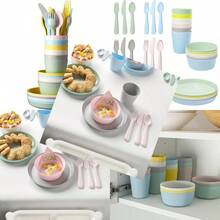 Kalas - Juego de vajilla de plastico para niños sin BPA tazon plato taza y cubiertos colores pastelConveniente y duradero, favorito para niños - Multicolor - Ver 1