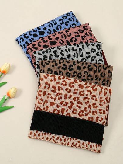 1pc Autumn And Winter New Elegant Wide Stripe Splicing Cheetah Print Scarf, Fashionable And Elegant Head Scarf For Women, Winter Daily Warm And Windproof Shawl For Women And Family Holiday Gift Choice