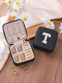 1 cutie de bijuterii cu perle albe, cutie de bijuterii de călătorie, cutie de bijuterii, cutie de machiaj, cutie de depozitare, cadou personalizat - cutie de bijuterii de călătorie roz, cadou de ziua de naștere pentru femei, cadou de Crăciun pentru adolescente, cutie de bijuterii de călătorie cu litere AZ