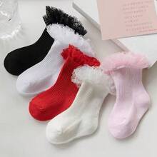 5/1 Pair Bowknot Lace Ruffle Baby Girl Socks, Multi-Color Princess Style Socks Suitable For Infant Girls, Soft Breathable Ruffle Socks Suitable For Toddler Girls - Multicolor - View 7