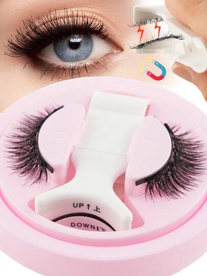 1 คู่ ขนตาแม่เหล็กดูเป็นธรรมชาติพร้อมคลิป, น้ำหนักเบาและใส่สบาย, ต่อขนตาแบบไม่ต้องใช้กาว เหมาะสำหรับเด็กผู้หญิง, ช่างแต่งหน้า, บล็อกเกอร์