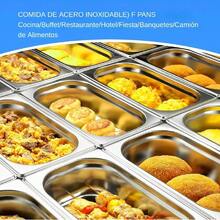 Juego de 10 sartenes de acero inoxidable para hotel, con tapas, sartenes de restaurante de tamaño medio de 1/2 para hotel, comida buffet, suministros de catering(325*265*100mm) - Plateado - Ver 7