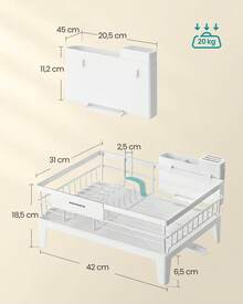 SONGMICS Escurreplatos, Escurridor para Encimera de Cocina, Giratorio 360° y Extensible, con Soporte para Cubiertos, 31 x 42 x 18,5 cm, Blanco Nube - Blanco - Ver 6