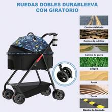 zxr Kokila Carriola Plegable para Perros - Carriola para Mascotas con Cuerpo Separable Frenos de  Cesta Portaobjetos Ventilación Frontal y Techo Rebatible para Mascotas hasta 15kg - Azul89 - Gato azul - Ver 6