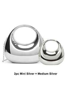 MIYIN Bolso de mano con forma de luna creciente de acrílico con espejo, bolso de mensajero con cadena versátil y de moda para teléfono móvil, auriculares, regalo de San Valentín, regalo de cumpleaños, aniversario, bolso elegante para mujeres para fiestas, bodas, bailes de graduación, cenas/banquetes - Plateado - Ver 14