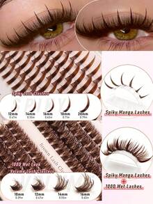 Rikuaild 3 IN 1 Brown Lash Clusters 228PCS 100D Fluffy Wet Long 10-20mm Brown Fairy Eyelash Volume Individual Lashes 60D/80D/120D DIY Spiky Lash Extension Manga Faux Mink Strip Lashes 196/220/244/260Pcs Thick Lash Clusters,Lashes, Fake Lashes,Christmas Gifts - 棕色 - 查看 6