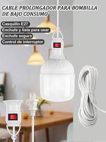2 Piezas Extensión Eléctrica Socket Switch 5m/3m Portalámpara E27, Rosca para Lámparas Colgantes, Ventanas de Techo,Casquillo de Luz Interior/Industrial de Alta Resistencia con Interruptor, Lámparas de Mesa,Construcción Duradera. - 2 piezas - Ver 4