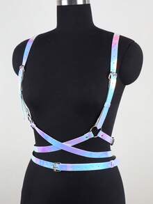 Women's Fashion Faux Leather Iridescent Angel Wing Suspender Belt, Sexy Backless Outfit Accessory, Festival Rave Y2K Hot Girl Styling Decorative Belt