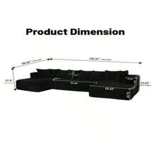 "133" Boneless Couch Sofa Set - U-Shaped 4-Piece Corduroy Couch With Chaise Lounge (Black) - No Assembly Required, 8 Throw Pillows Included - Oversized Living Room Seating - 黑色 - 查看 2