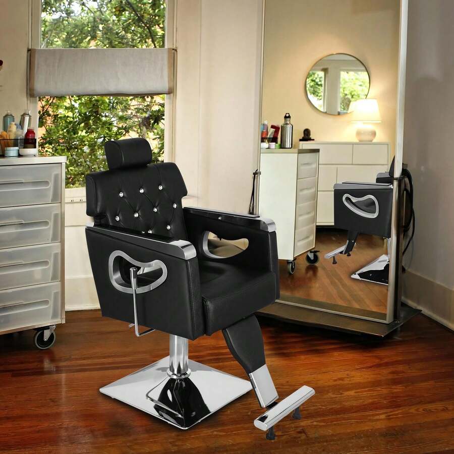 Antique Reclining Barber Chair Salon Chair For Hair Stylist Barbershop, Black - Default - View 1