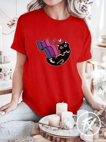 Women's T-Shirt Cat Flag Bi Print LGBTQIA+ REF 3312 Fluxo FX - Đỏ - Xem 6