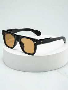 1副男女通用复古方形大框个性化简约时尚眼镜，适合驾驶、旅行、休闲、日常佩戴 - 彩色 - 查看 3