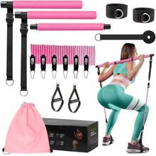 7CDXD Kit de Barra de Pilates con Bandas de Resistencia Barra de Pilates Multifuncional 16 en 1 Juego de Bandas de Resistencia para Ejercicio Ajustable para Entrenamientos de Cuerpo Completo - rosa nuevo - Ver 1