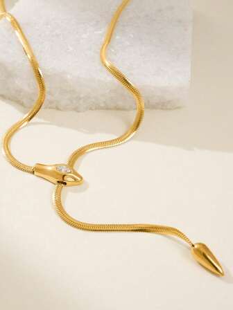 1個 ヴィンテージ ボヘミアン調 ステンレススチール ジルコニア入り蛇ネックレス、デイリーやパーティーウェアに適しています