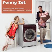 2 Stück Lustige Geschenke Set für Herren Damen Neuheit Grillschürze Muskel Kochschürzen Verstellbar Wasserdicht Küchenschürze für Weihnachten BBQ Party Erwachsene Paare-2541 - DämonStil - Übersicht 6