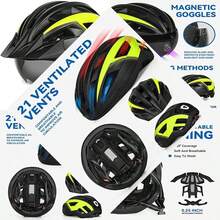 Adult Bicycle Helmet with Visor and Glasses for Mountain and Road Cycling, Rechargeable Rear Light - Negro Amarillo - Ver 1