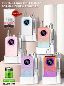 LIMEGIRL 45,000 转/分钟专业电动美甲钻,升级版美甲钻套装,包含 2026 款绚丽渐变日落极光色美甲钻机、便携式指甲锉和抛光块,适用于美甲、足疗、美甲沙龙和家庭使用,时尚新年礼物,适合女孩和女士,颜色可选:紫蓝、橙蓝、橙紫、白色、粉色 - 彩色 - 查看 2