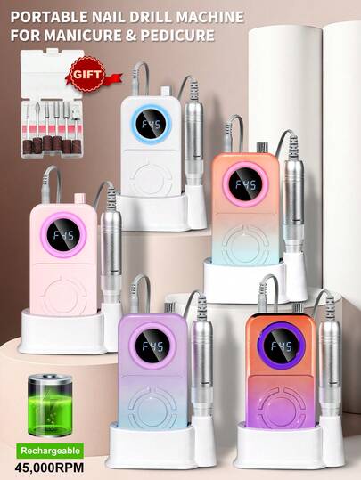 LIMEGIRL 45,000 RPM Taladro de uñas eléctrico profesional, kit de taladro de uñas actualizado con máquina de taladro de uñas en colores degradados de atardecer y aurora 2026, lima de uñas portátil y bloque de pulido, adecuado para manicura, pedicura, salón y uso doméstico, regalo de Año Nuevo de moda para niñas y mujeres, morado-azul, naranja-azul, naranja-morado, blanco, rosa