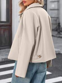 Women's Cropped Jacket, Trench Style Windbreaker With Plaid Lining, Designer Look Oversized Coat, Early Fall Casual Outerwear - 米色 - 查看 2