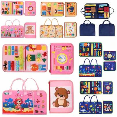 感官技能锻炼忙碌板，数字，天气，动物，颜色，穿衣技巧，耐用设计，易于携带，锻炼手指精细运动技能，万圣节和圣诞节的完美礼物