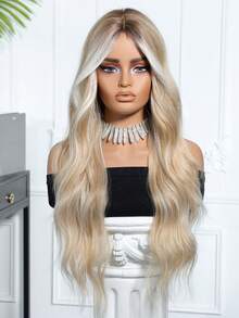 26英寸美丽优雅长款波浪渐变金色假发，带刘海，适合日常佩戴、角色扮演、派对礼物、圣诞/冬季时尚假发、圣诞/新年嘉年华角色扮演、送给女孩的礼物、夏季毕业礼物、现成礼物、万圣节/圣诞节礼物 - 挑染金色 - 查看 4