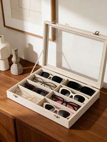 8-Slot Velvet Glasses & Jewelry Display Tray - Eyeglasses, Watch And Jewelry Storage Box - Unisex (8 Grids), 8 Grid Velvet Glasses And Jewelry Storage Tray, Polyester Fabric Eyeglasses And Accessories - E - View 2