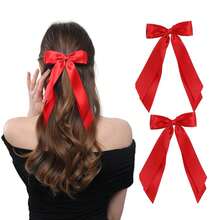 1-Piece Or 2 Pieces Set Of Double-Layer Red Hair Accessories, Bow Hair Clips, Ponytail Hair Ties, For Women, Girls, Toddlers, And Children - Red - View 1