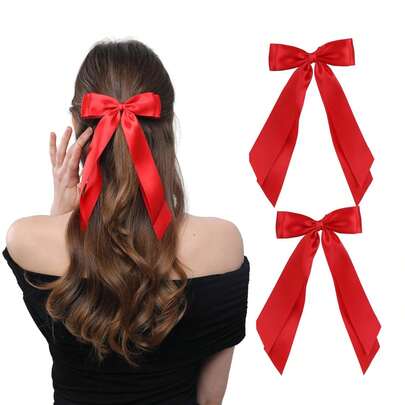 Juego de 1 o 2 piezas de accesorios para el cabello de doble capa en color rojo, pasadores de lazo, coleteros, para mujeres, niñas, niñas pequeñas y niños