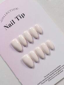 10-Piece Handcrafted Manicure Set, Elegant Pure White Minimalist Style, Sweet And Girly Short Almond-Shaped Nails, Creating A High-End Whitening Ambiance. Includes 10 Reusable Handmade Fake Nails, 1 Mini Nail File, And 1 Self-Adhesive Label - Multicolor - View 3