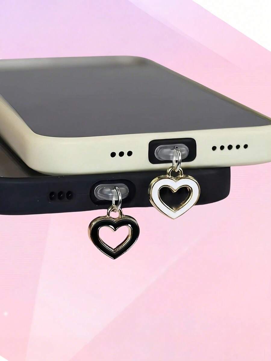 新款心形手机防尘塞，树形设计，白色/黑色，带充电口和耳机孔的挂件，Type-C接口 - 彩色 - 查看 1