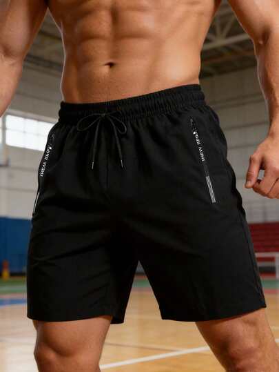 Men's Quick Dry Shorts With Zipper Pockets, Lightweight Sports Outdoor Running Shorts, Suitable For Gym, Fitness, Travel