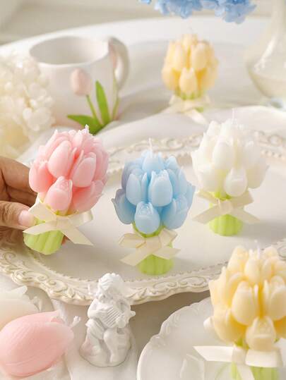 Valentine's Day Heart Aromatherapy Rose Candle, 95g Hand Bouquet Shape Scented Candle For Romantic Proposal & Decoration