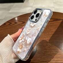 Estuche para teléfono elegante con patrón floral Compatible con estuches para teléfonos   17  16 Pro Max  15 Pro Max  13 y  12 Hecho de material TPU a prueba de caídas, resistente al desgaste y cómodo de sostener Un gran regalo para familiares, amigos, seres queridos, novios / novias y para Navidad - Plateado - Ver 2