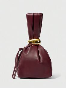 1pc Solid Color PU Leather Handbag, Burgundy Ancora Design, Women's Personalized Mini Cloud Pleated Bag With Metal Decor Zipper Closure, Suitable For Daily And Outdoor Use - Màu Đỏ Sâu - Xem 12