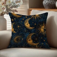 1 Stück Galaxy Gold Mond Sonne Stern Muster Kissenbezug, einseitiger Muster, weiches Pfirsich-Samt Material, 40*40/45*45/50*50 cm Kissenbezug geeignet für Heim-Innenraum, Wohnzimmer Dekoration, Party Dekoration, Feiertags-Sofa Dekoration Kissenbezug Geschenk, ohne Kissenfüllung - Verschiedenfarbig - Übersicht 3