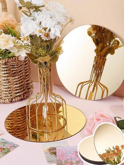 4pcs 20cm Elegant Acrylic Round Mirror Candle Holders, Suitable For Anniversary Party Decor, Reflective Display Tray, Also For Wedding, Birthday, Christening, Jewelry Display