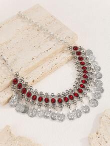 1 chiếc dây chuyền đội đầu phong cách Bohemian cổ điển dành cho nữ, trang sức 2 trong 1, phụ kiện cài tóc tua rua hình đồng xu, thích hợp cho các bữa tiệc và tụ họp của phụ nữ. - bạc cổ - Xem 4