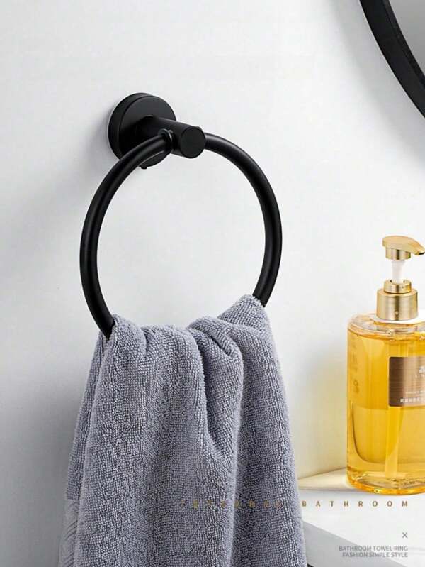 1pc 304 Stainless Steel Round Towel Ring Holder, Bathroom Towel Rack