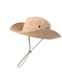 1pc Outdoor Travel Hiking Fishing Bucket Hat, Sun Protection Cowboy Camping Hat - Khaki - View 1