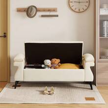 Fumahaus Modern 51'' Bed Bench With Storage Ottoman With Armrest Cushion Upholstered End Of Bench Storage Ottoman As Christmas Gifts Faux Leather Bedroom Bench Ottoman For Entryway Bedroom Decor - 米色 - 查看 3