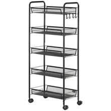 HOMCOM Rolling Service Trolley With 4 Shelves And 5 Storage Baskets, Equipped With A Handle, For The Kitchen And Living Room, In Black Steel. - Black - View 9