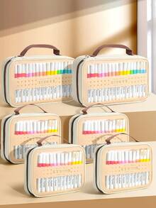 1pc Marker Organiser, Portable Art Marker Storage Bag With Clear View Panel And Removable Divider With Carrying Handle, Different Size Organisers Available,Pencil Case,Stationery - Beige - View 5