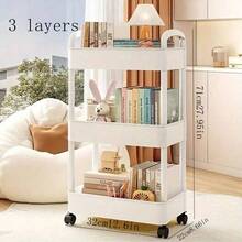 1pc 3-Tier Large Capacity Plastic Bathroom Storage Cart With Movable Mesh Basket, Simple & Fresh Pure White 3-Layer Square Design With Swivel Casters & Handles, Suitable For Bathroom Organization Bathroom Accessories - Multicolor - View 9