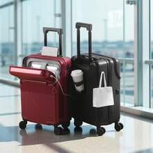 Multifunctional Suitcase ABS+PC Spinner Luggage – Front-Opening Laptop Compartment For Quick Access, Built-In USB Charging Port (Power Bank Not Included), Foldable Rear Cup Holder For Water Bottles & Coffee Cups, 360° Double-Row Silent Spinner Wheels, Wet/Dry Separated Interior Organizer With Waterproof Pouch, Side-Mounted Hook For Umbrellas Or Bags, 3-Digit Combination Lock, Lightweight & Durable Shell – Available In Black, Silver, Burgundy, And White; Sizes: 20" (Carry-On), 22", 24", 26" – Perfect For Business Travel, Weekend Getaways, And Long-Haul Flights - 24 inch - View 1