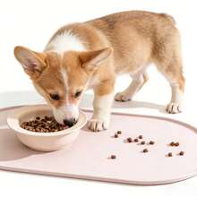 1 件椭圆形宠物食物垫，防滑防水设计，经久耐用且易于清洁，适用于干湿食物，猫狗适用，多宠物家庭也适用。100% 防水，边缘加高，硅胶宠物喂食垫，食物和水碗垫，防止溢出并保护地板，宠物用品。 - 米色 - 查看 2