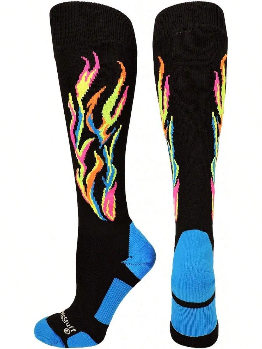 (Pequeños, Multi-Neón/Negro) - Calcetines Deportivos Estilo Fútbol Flame de MadSportsStuff (Múltiples Colores) - 1 - Ver 1