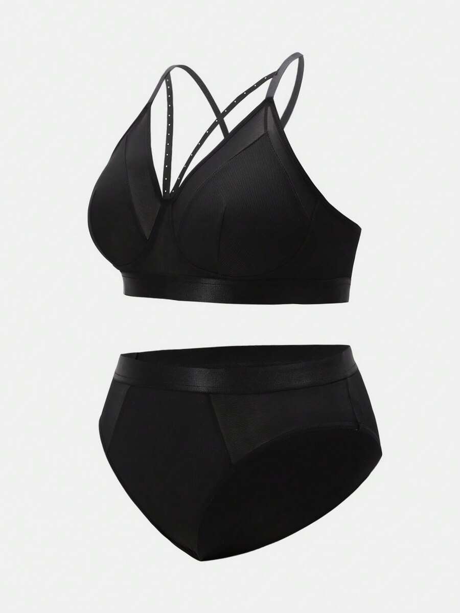 Women's Comfortable & Fashionable Knitted Bra Set - Black - View 1