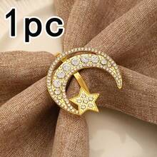 1/5pcs Ramadan Napkin Rings, Gold/Silver Rhinestone Moon & Star Napkin Holders, Suitable For Ramadan Party, Gathering, Holiday Gifts, Dining Table Decor, Home & Restaurant Use